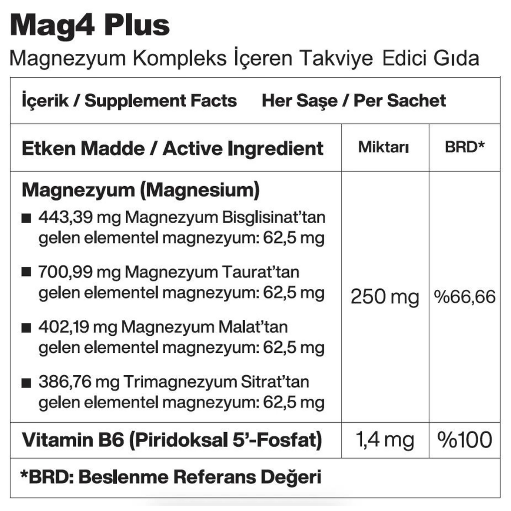 Mag4 Plus® Magnezyum Kompleks İçeren Takviye Edici Gıda