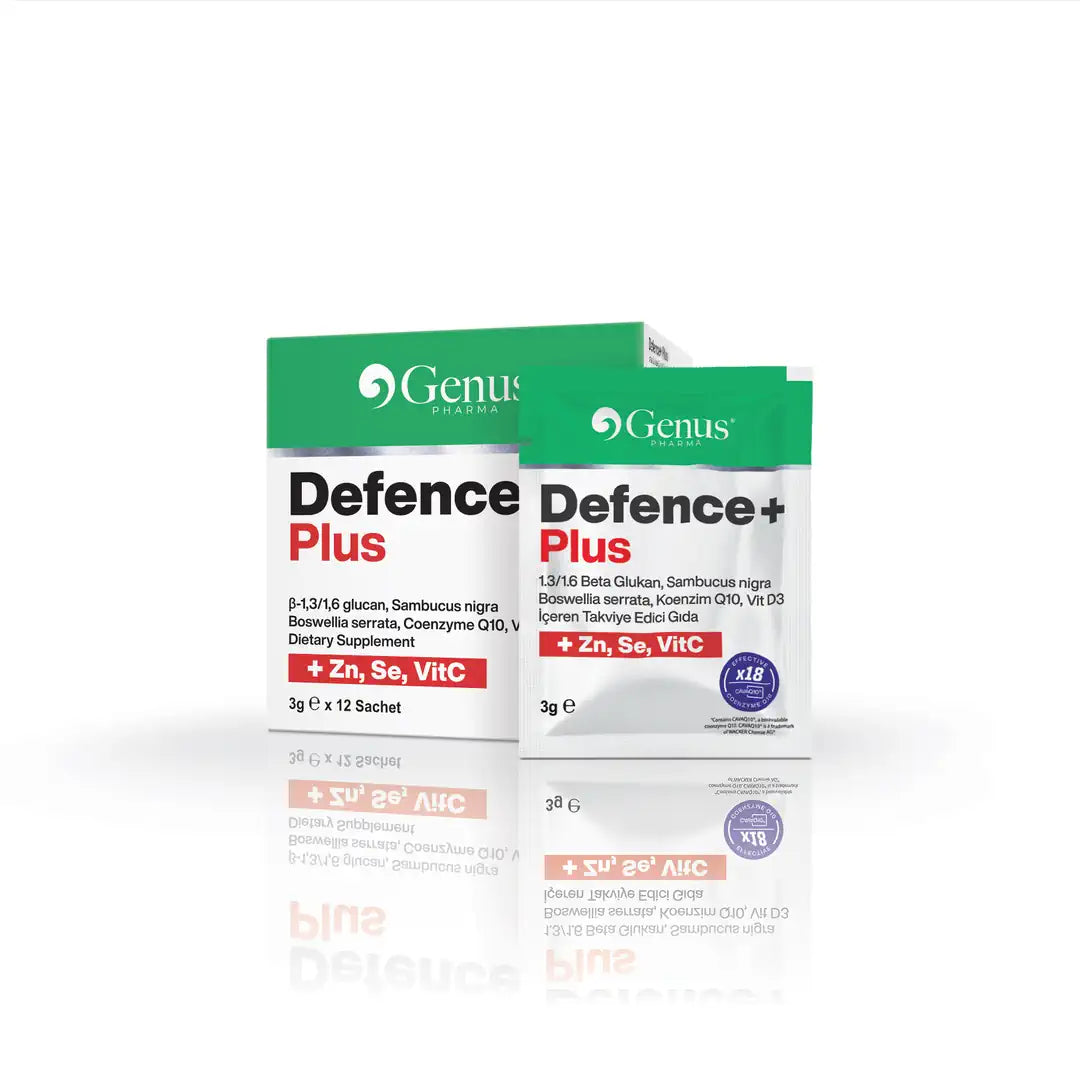 Defence+ Plus Beta Glukan, Kara Mürver, Akgünlük, Koenzim Q10 ve Vitamin D3 İçeren Takviye Edici Gıda